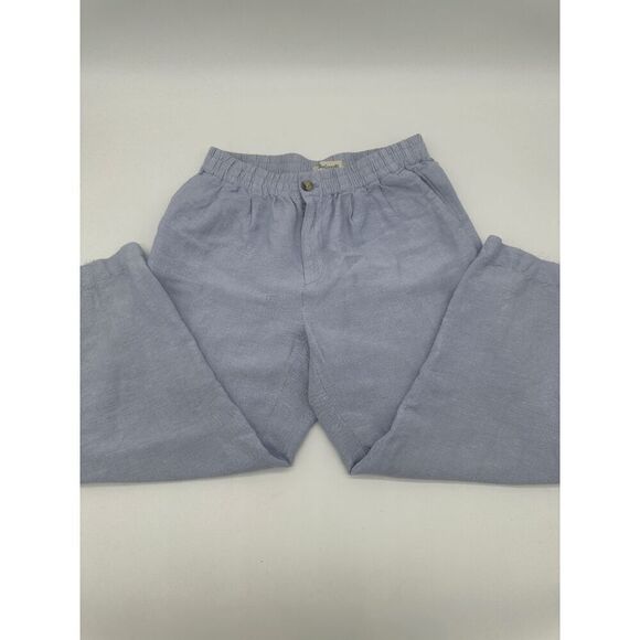 Madewell Linen Pants Sz S Elastic Waist W/ Zipper and Pockets Fair Trade Blue - Picture 2 of 11